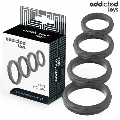 ADDICTED TOYS - CONJUNTO DE ANILLOS DE PENE TEXTURIZADOS 4 TAMAÑOS