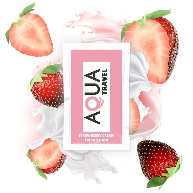 AQUA TRAVEL - SABOR CREMA DE FRESA LUBRICANTE BASE DE AGUA 6 ML