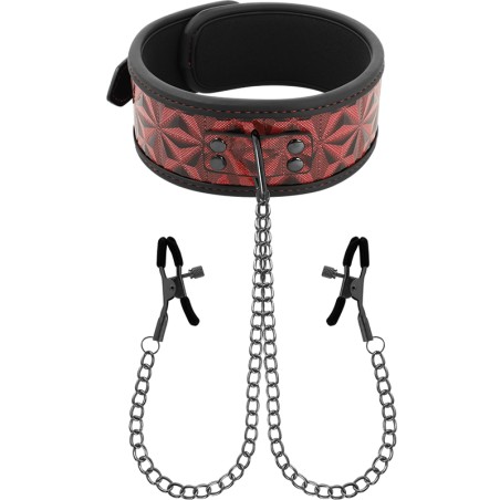 BEGME - Edición Roja Collar Con Pinzas para Pezones Con Forro de Neopreno