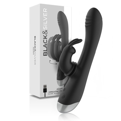 BLACK&SILVER - DJ. ADAM DILATADOR SILICONE RECHARGEABLE RABBIT STIMULATOR NEGRO