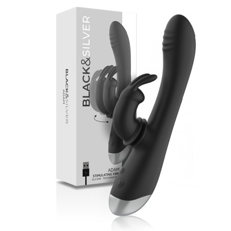 BLACK&SILVER - DJ. ADAM DILATADOR SILICONE RECHARGEABLE RABBIT STIMULATOR NEGRO