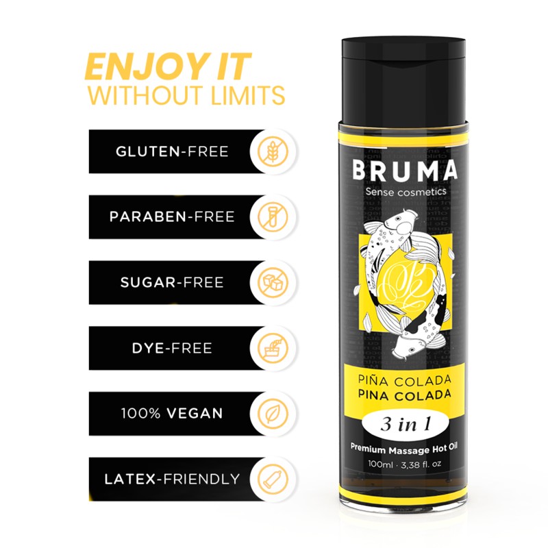 BRUMA - Aceite de Masaje Premium Caliente Pina Colada 3 en 1 - 100 ML