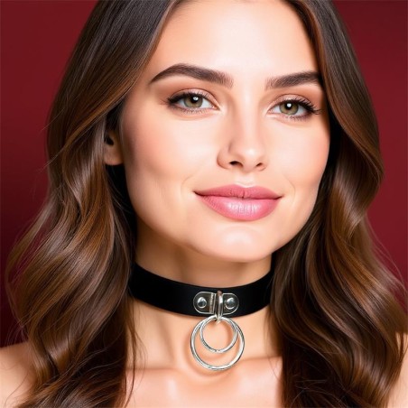 Collar con Doble Aro Cuero Vegano Talla Única