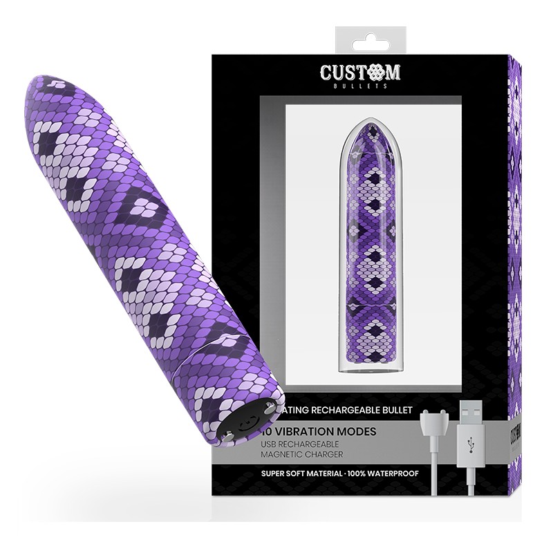 CUSTOM BULLETS - RECHARGEABLE SNAKE PURPLE MAGNETIC BULLET 10 INTENSITIES