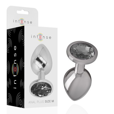 INTENSE - ALUMINUM METAL ANAL PLUG WITH BLACK GLASS SIZE M