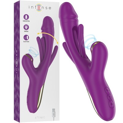 INTENSE - ATENEO RECHARGEABLE MULTIFUNCTION VIBRATOR 7 VIBRATIONS WITH OSCILLATING TONGUE AND PURPLE