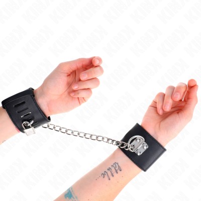 KINK - FIXED WRIST RESTRAINTS WITH CHAIN 30 CM AND PADLOCK CLOSURE BLACK ADJUSTABLE 16-23 CM X 5.5 C