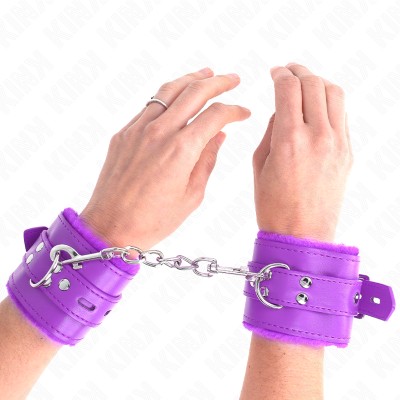 KINK - FUR LINED WRIST RESTRAINTS WITH SQUARE HOLES PURPLE AND PURPLE BELT ADJUSTABLE 17-29 CM X 6 C