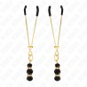 KINK - GOLD THIN NIPPLE CLAMPS WITH 3 BLACK GLASS BEADS 7 CM