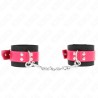 KINK - NYLON WRIST RESTRAINTS BLACK WITH LEATHERETTE BELT RASPBERRY ROSE ADJUSTABLE 19-29 CM X 5.1 C