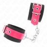 KINK - NYLON WRIST RESTRAINTS BLACK WITH LEATHERETTE BELT RASPBERRY ROSE ADJUSTABLE 19-29 CM X 5.1 C