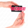 KINK - NYLON WRIST RESTRAINTS BLACK WITH LEATHERETTE BELT RASPBERRY ROSE ADJUSTABLE 19-29 CM X 5.1 C