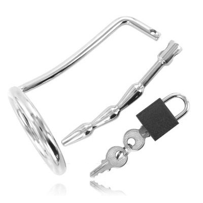 METAL HARD - TESTICLE RING WITH URETHRAL CHASTITY PLUG