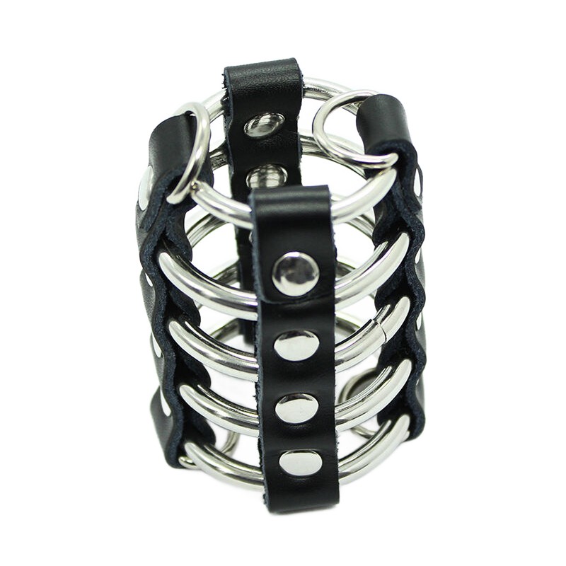 OHMAMA FETISH - PENIS CAGE WITH METAL RINGS AND LEATHER STRAPS
