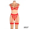 Yvonne Set Sujetador, Tanga y Liguero con Corazones Rojo