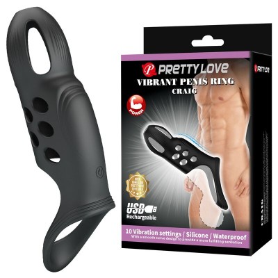 PRETTY LOVE - CRAIG RECHARGEABLE VIBRATING PENIS RING BLACK
