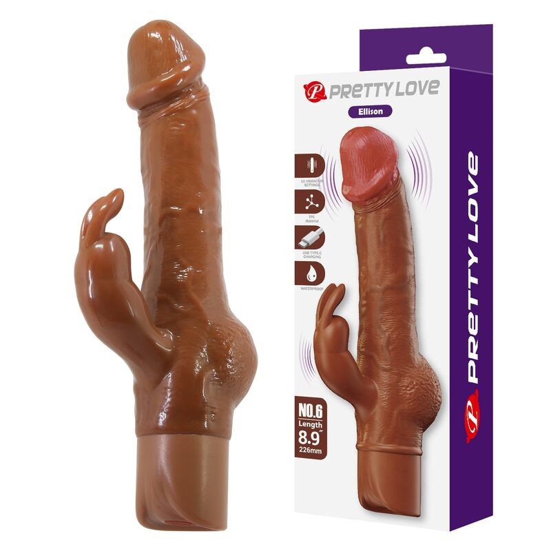 PRETTY LOVE - ELLISON REALISTIC RABBIT VIBRATOR 22.6 CM Ã 4.2 CM BROWN