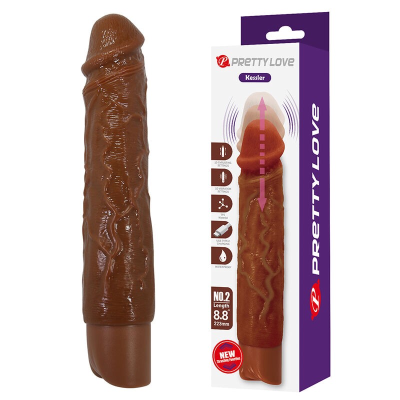 PRETTY LOVE - KESSLER REALISTIC VIBRATING DILDO WITH 10 VIBRATION MODES AND 10 THROWS, 22 CM, BROWN