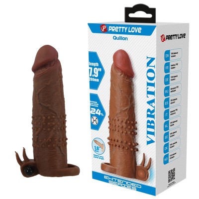 PRETTY LOVE - QUILLON VIBRATING PENIS SLEEVE 20 CM Ã 4 CM BROWN