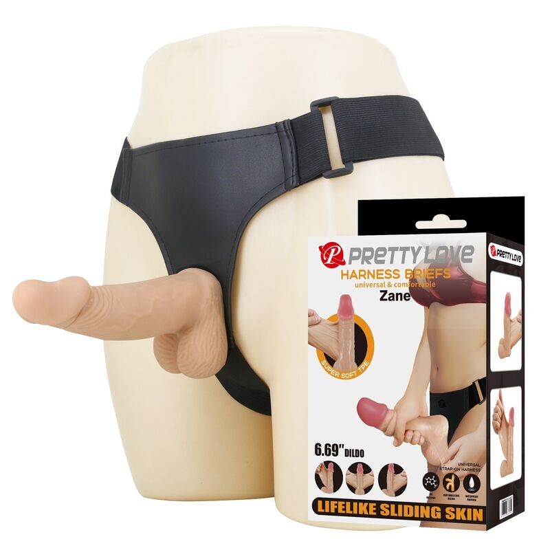 PRETTY LOVE - ZANE HARNESS WITH FLEXIBLE DILDO 17 CM Ã 4.3 CM NATURAL